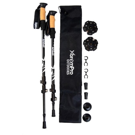 Xtrempro TK01-BK Hiking Trekking Poles Sticks Lightweight 7075 Aluminum Quick Flip-Lock Secure Cork Grip Handles; Black